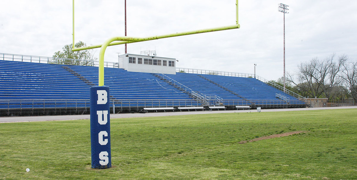 Newton and his Blinn teammates painted these bleachers in 2009, but the team no longer uses this field for games.